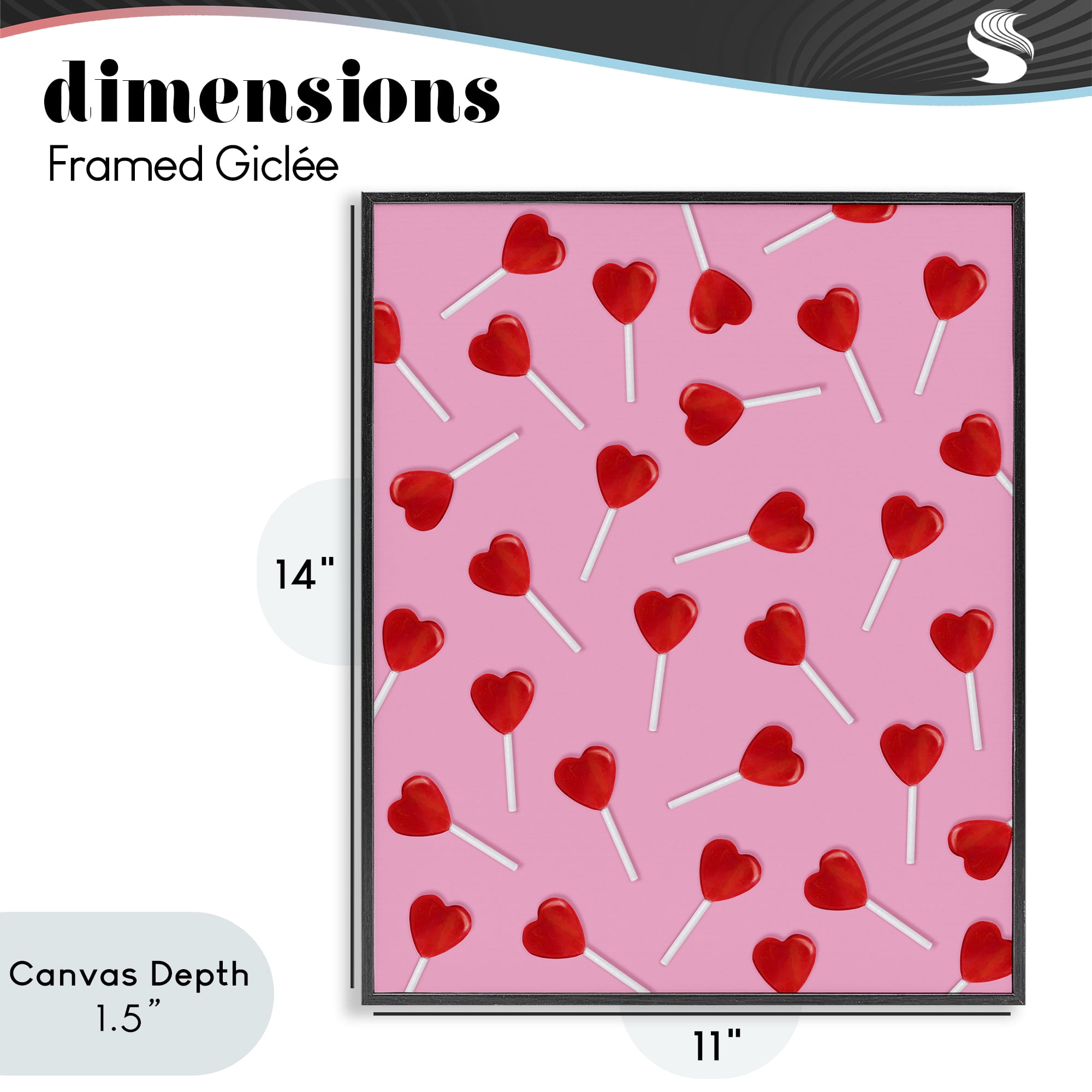 Stupell Industries Heart Lollipop Pattern Black Framed Giclee Art, design by LISH Creative