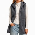 thumbnail image 3 of Mifsaly Womens Sherpa Fleece Vest Hooded Longline Sleeveless Jacket Button Front Fuzzy Warm Casual Outerwear for Fall Winter Travel Layering Everyday Dark Gray,M, 3 of 5