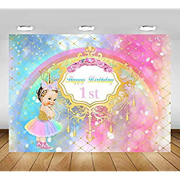 DORCEV 7x5ft Happy Birthday Backdrop for Princess Theme Girls Birthday Party Photography Background Gold Crown Magic Unicorn Gold Ballerina Party Cake Table Banner Girls Child Photo Studio Props 