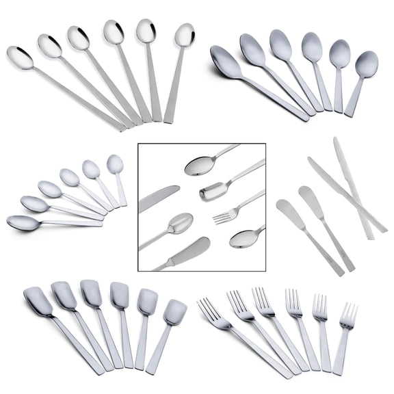 Anjali Monday Stainless Steel Cutlery Set, Mirror Finish Flatware, 34 Piece Set with Spoons Forks and Knives
