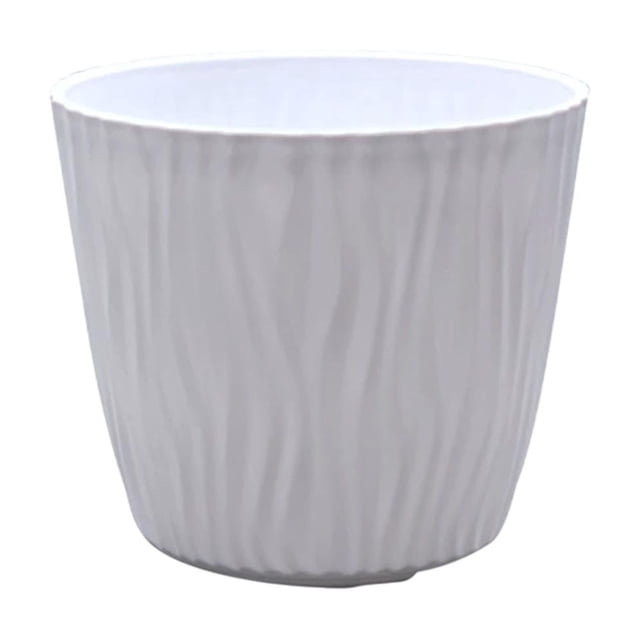 COM1950s Large Plastic Planter for Indoor Plants, 6.9 Inch Rippled Flower Pot for Succulents, Modern Decorative Container with Drainage for Home Decor, White Gray Green