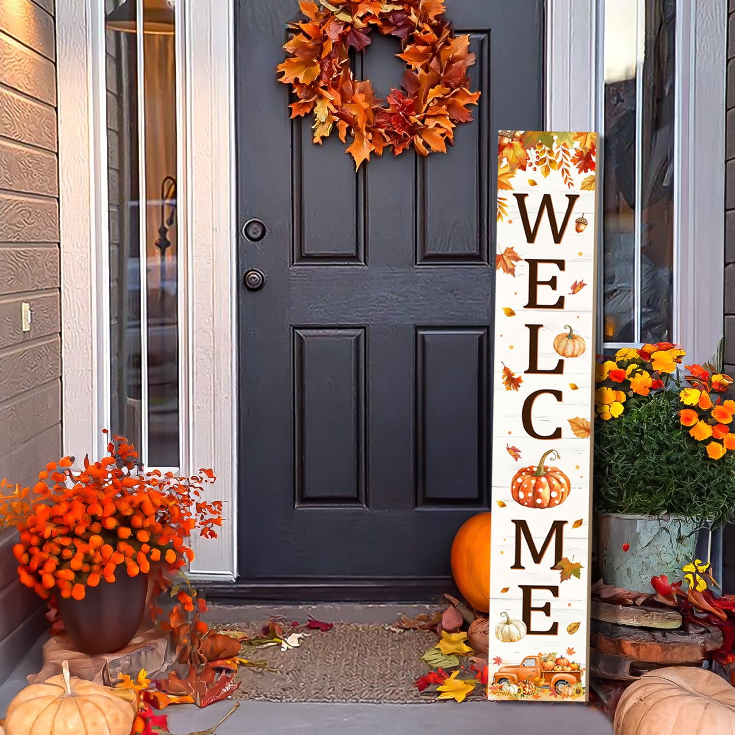 Thanksgiving Porch Sign  Fall Pumpkin Welcome For Front Door Truck Decor Yard Standing Wood Signs Indoor Outdoor Vertical Patio