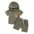 thumbnail image 2 of Toddler Clothes for Boys Kids Children's Summer Cotton Hooded Printed Short Sleeved Training 0 6 12 18 24 Months 2T 3T Tops+Shorts T-Shirt Pocket Pants Set 2-Piece, 2 of 3