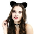 thumbnail image 2 of Cat Ears and Tail Costume Accessories Set for Women. With Furry Cat Ears Headband, 28-inch Long Black Tail & Faux Leather and Steel Choker Necklace., 2 of 7