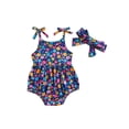 thumbnail image 2 of Musuos Baby Girl 2Pcs Summer Outfits 3M 6M 12M 18M Sleeveless Tie Strap Fruit/Floral Print Romper with Headband Set Newborn Clothes, 2 of 8