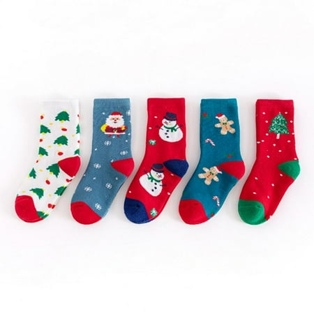 

SYNPOS Baby Socks Girls Christmas Socks for Kids Socks Baby Girl Socks for Girls 5 Pairs/pack Christmas Cotton Baby Boys Girls Winter Socks Fashion Autumn Winter New Year Warmanti-slip Socks