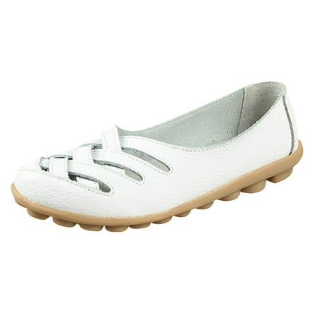 Huesdet Womens Casual Comfortable Leather Lightweight Driving Moccasins Classic Fashion Penny Slip On Ladies Driving Loafer Flat Shoes(White 8.5)
