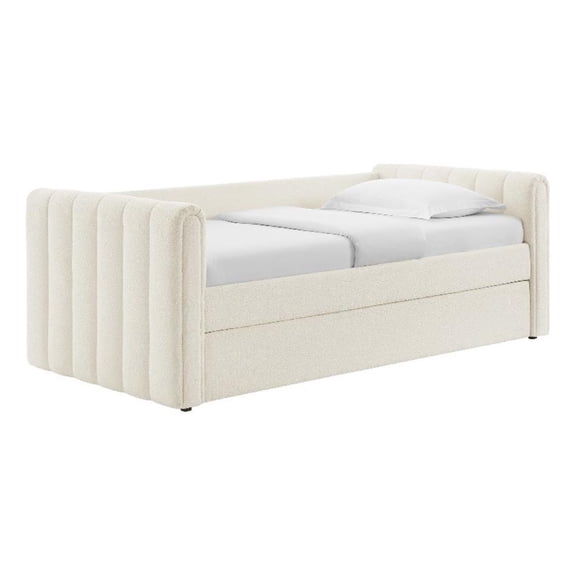 Maklaine Channel Tufted Boucle Twin Daybed With Trundle in White