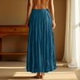 thumbnail image 4 of Yucgh Women's Pleated Solid Color Maxi Skirt with Large Swing, A-line Floor Length Skirt, Casual Flowy Skirt with Elastic Waist,Blue,S, 4 of 8