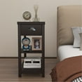 thumbnail image 5 of Gzxs Wooden Small Sofa Side Table Narrow End Desk with Drawer and Open Shelf, Flip Top Design, Dark Brown, 5 of 8