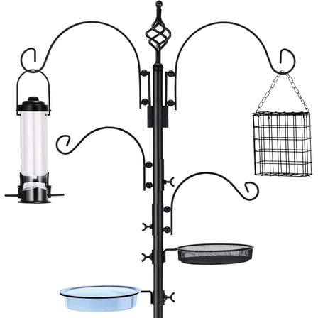 Sorbus Bird Bath Feeder Station, Metal Pole for Outdoor Backyard Garden Birds - Black