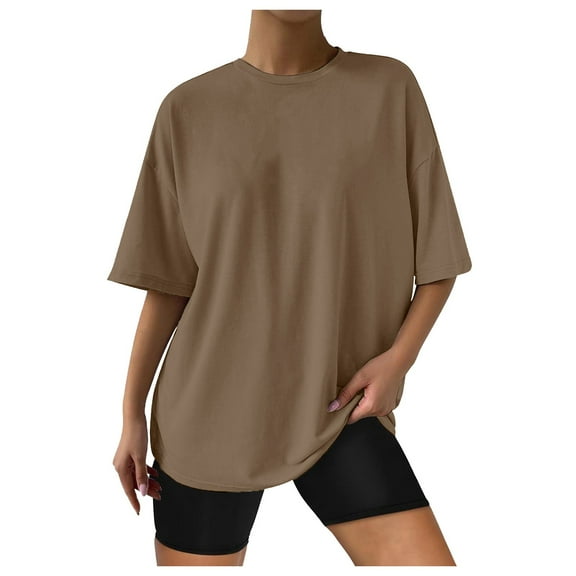 Gvdentm Women's Plus Size T Shirts Oversized Tees Summer Short Sleeve Crew Neck Loose Tunic Tops(Coffee,XL)