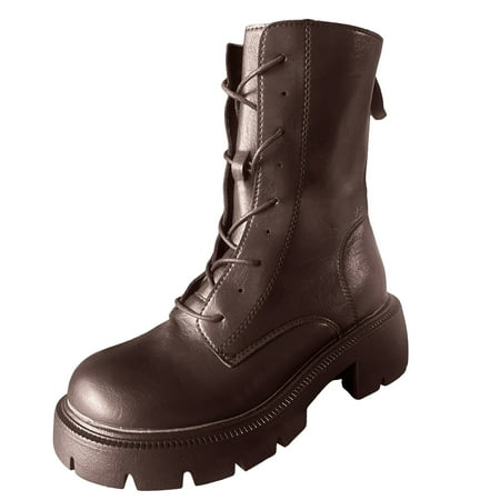 

PMUYBHF Ladies Leather Round Toe High Heel Solid Color Strappy Zipper Mid Large Size Boots Ankle Boots Short Boots 33.98