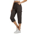 thumbnail image 2 of Cargo Capri Pants for Women Casual Summer Drawstring Elastic Waist Quick Dry Hiking Capris with Pockets, L, 2 of 7