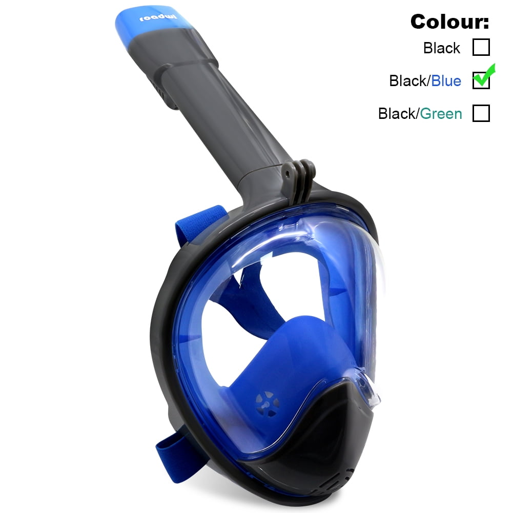 ROADWI NEW Full Face Snorkel Mask Easy Breath Panoramic 180 View with