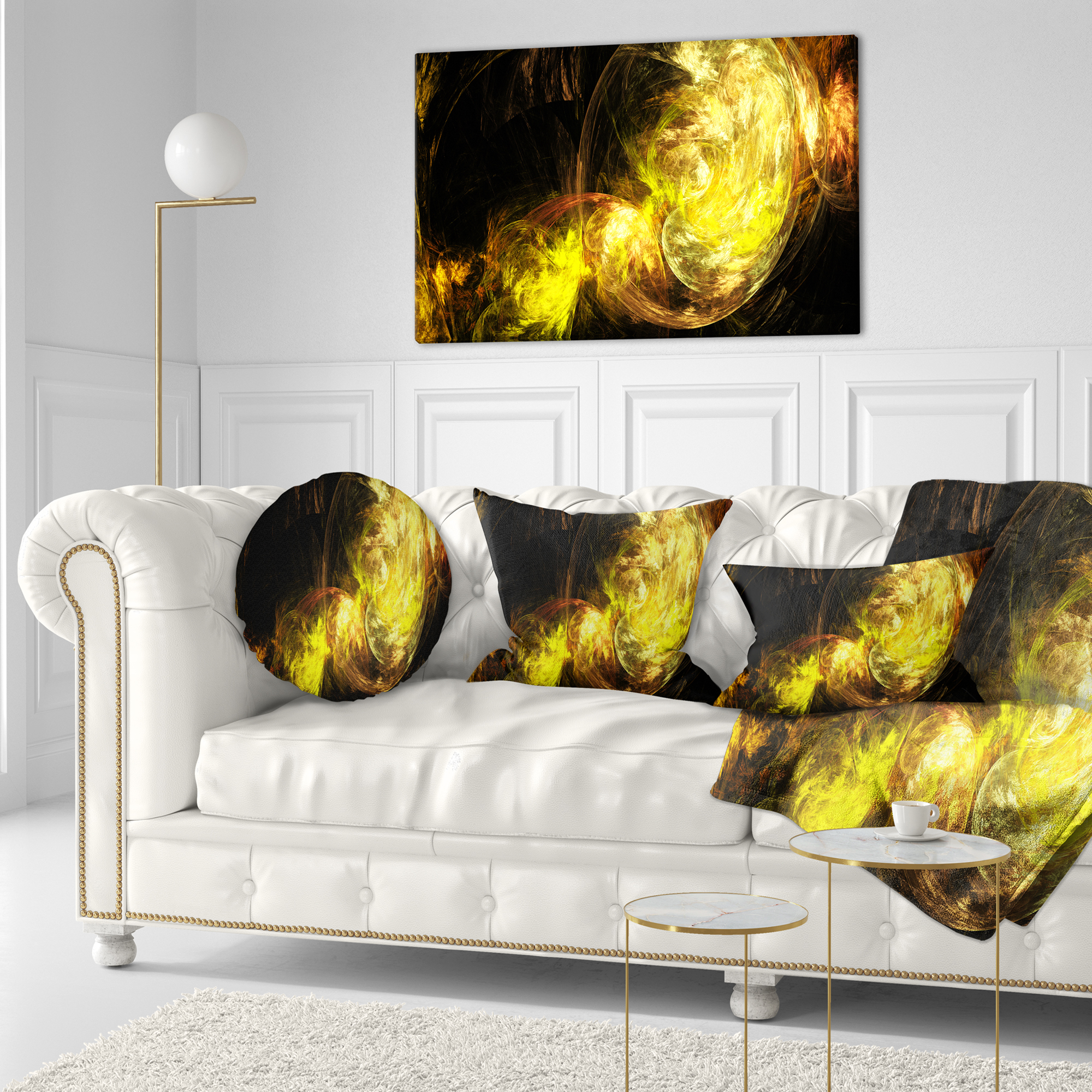 Designart Colored Smoke Golden - Abstract Throw Pillow - 12x20