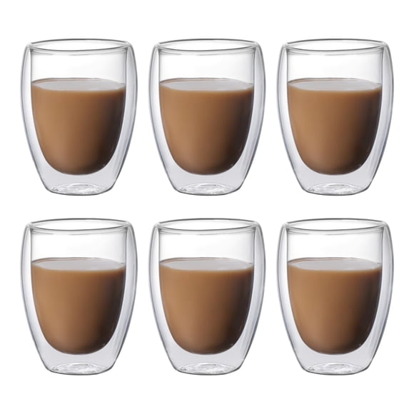 NACOOL Taza de café vidrio doble pared de 6 piezas, Premium Set Vasos y Tazas Doble Pared de Vidrio Tèrmico Borosilicato,taza de espresso,Apto para capuchino, café exp