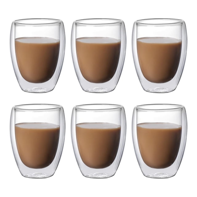 NACOOL Taza de café vidrio doble pared de 6 piezas, Premium Set Vasos y Tazas Doble Pared de Vidrio Tèrmico Borosilicato,taza de espresso,Apto para capuchino, café exp
