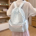 thumbnail image 3 of Floral School Backpack with Zippered Side Pocket, Multi-pocket Schoolbag, Waterproof Bookbag for Women College (Light Blue), 3 of 6