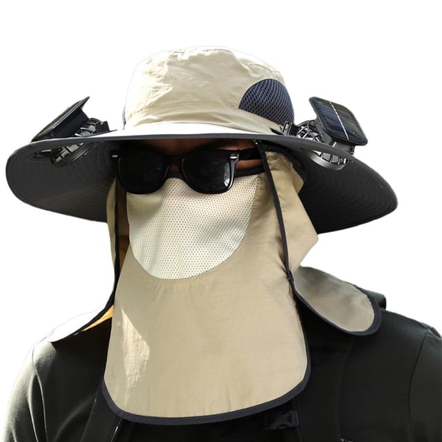 LUVCLS Sombrero para el sol para hombre con 2 ventiladores solares, sombreros de pesca, sombrero para el sol de ala ancha para acampar en verano √