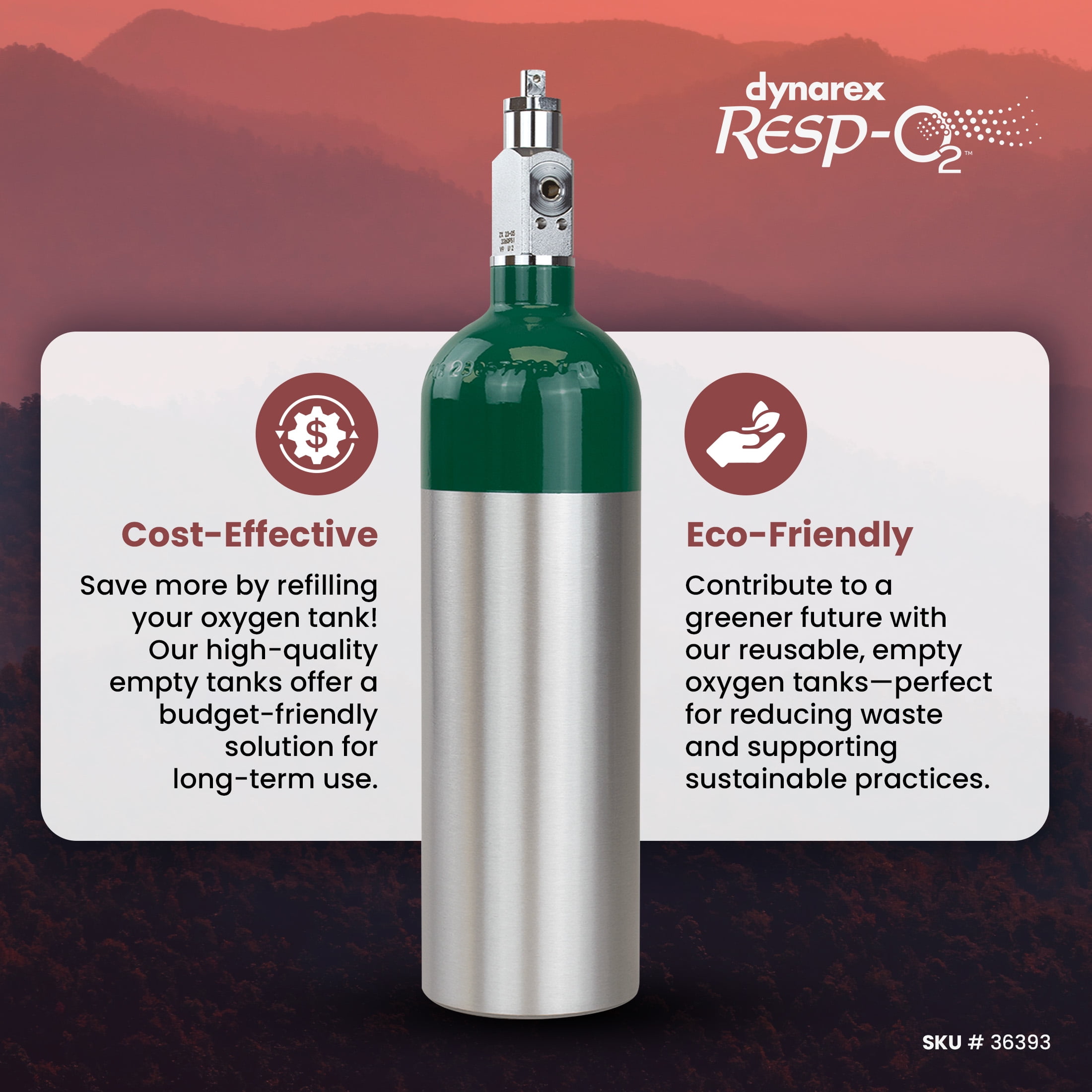 Dynarex Resp-O2 M6 Oxygen B -Cylinder with CGA 870 Post Valve – 1L Standard Size Oxygen Cylinder - Lightweight Aluminum Portable Tank with 165L Oxygen Capacity