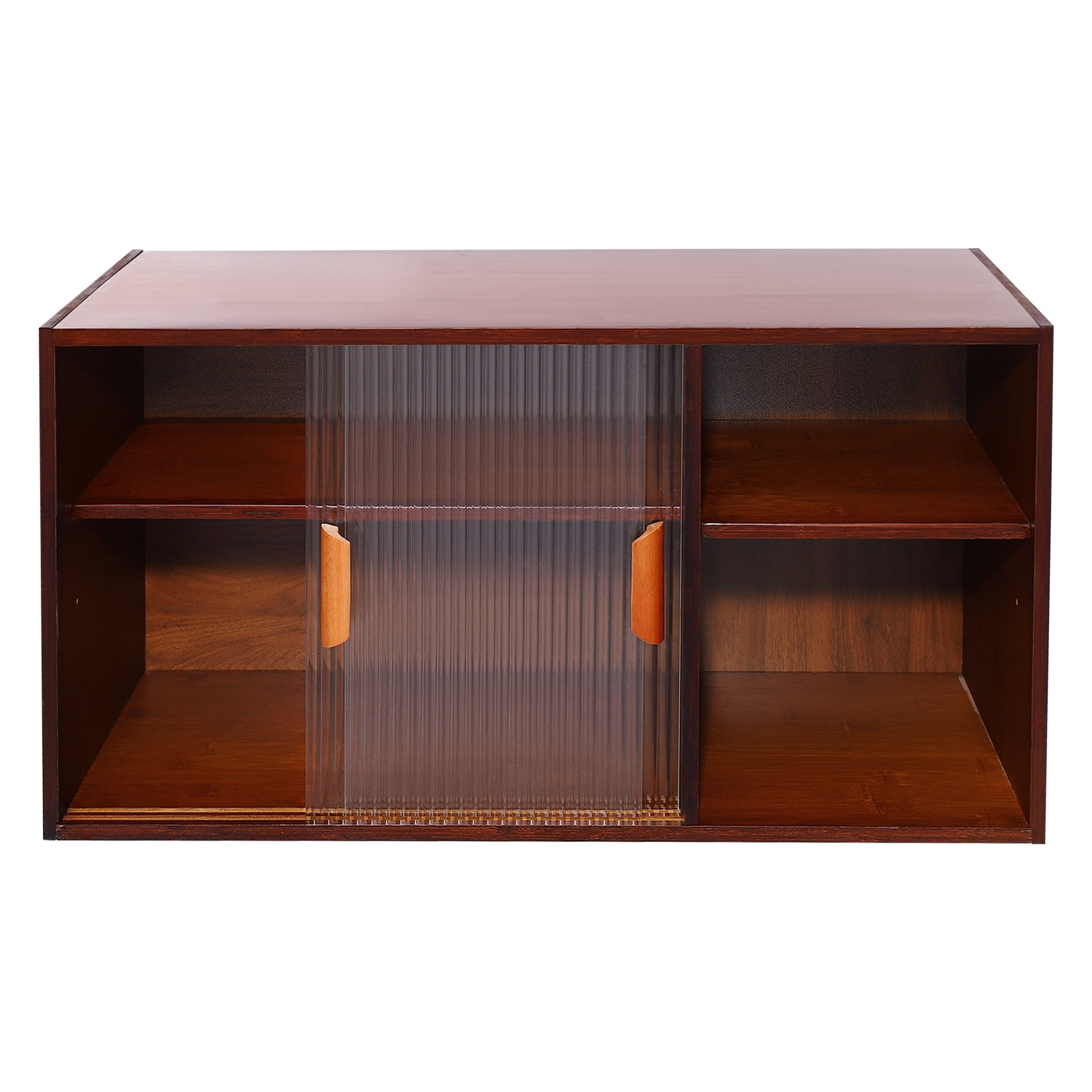 Kitchen Pantry Cabinet, Wall Mounted Bamboo Pantry Sideboard Wood Small 2-Tier Countertop Storage Cabinet with Sliding Glass Door Food & Utensils Cupboard for Dining Room, Home