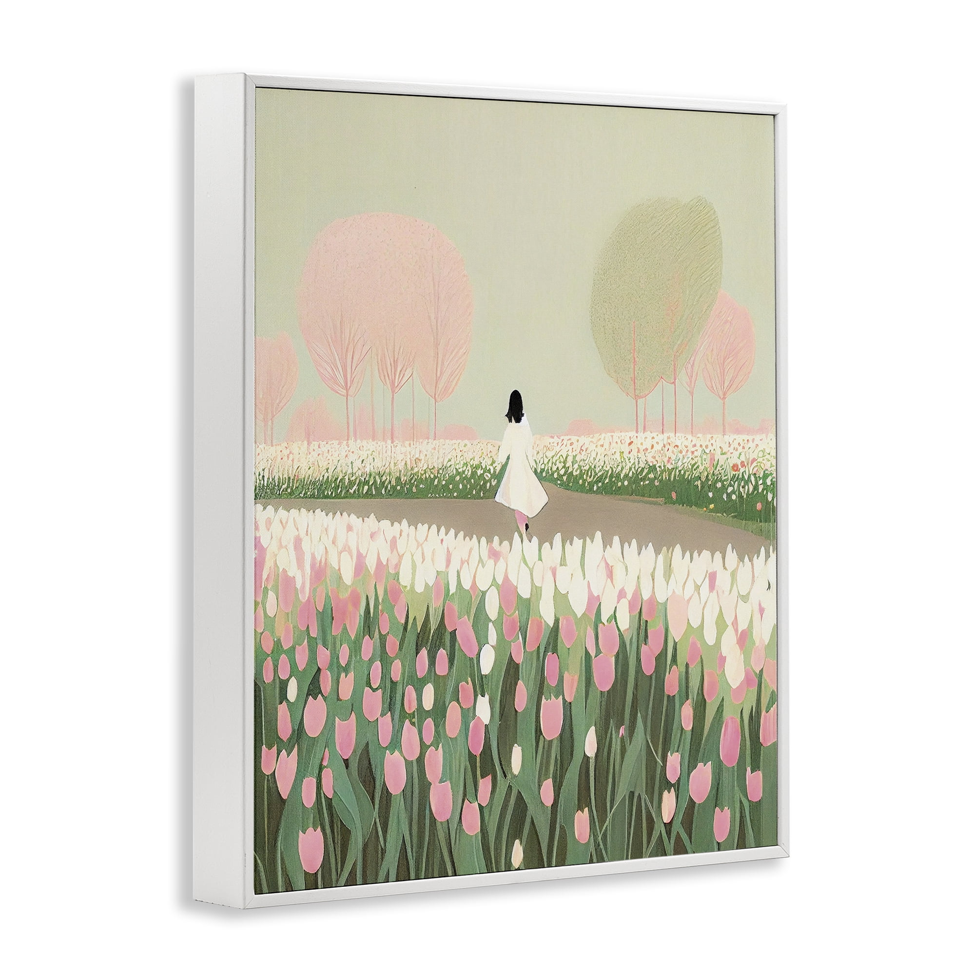 Stupell Industries Walking in Tulip Meadow Landscape Painting White Framed Art Print Wall Art, 24 x 30