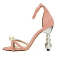 thumbnail image 2 of FSJ Women Stylish Pearls High Heel Open Toe Strappy Sandals Chic Ankle Strap Buckle Bridal Pumps Wedding Party Prom Dress Shoes Size 13 Pink, 2 of 4