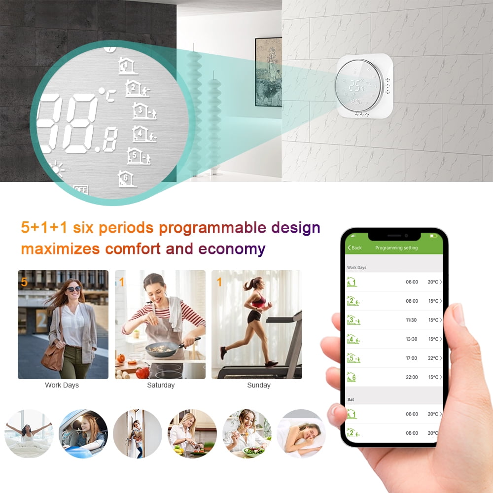 95-240V Wi-Fi Smart Thermostat Programmable Thermostat 5+1+1 Six