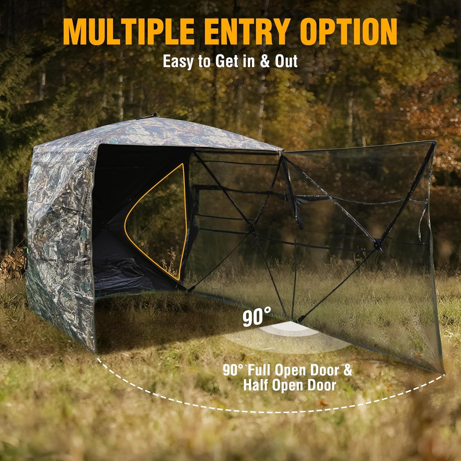 FLISSA Hunting Blind See-Through with Full-Opening Door, Ground Camouflage Tent, 270 Degree, Portable and Durable 300D Reinforced Blind for Turkey, Deer, and Bear Hunting