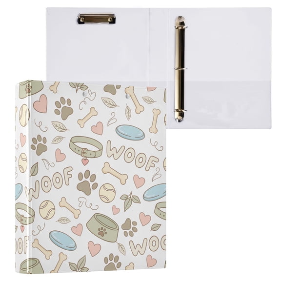 ALAZA Pastel Dog Footprint Hardcover 3 Ring Binder 1.5" D-Rings with Interior Pockets Binders School 1 PC