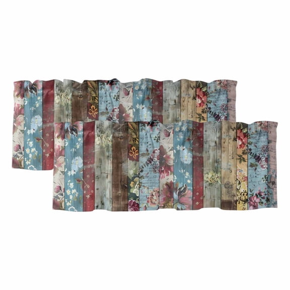 2 Pack Farmhouse Flower Valance for Window Rustic Fall Flower Floral Wooden Kitchen Valance Rod Pocket Short Curtain Topper Decorative Window Treatment for Living Room Bedroom 42"x12"