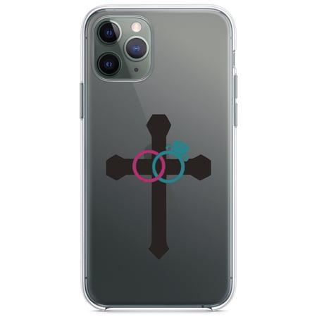 DistinctInk Clear Hybrid Case for Apple iPhone 12 (6.1 Screen) - Wedding Rings Cross Jesus - Lightweight Grip