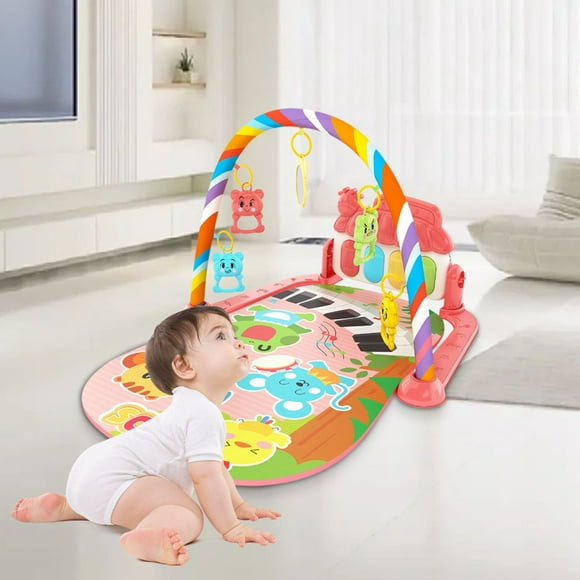 QUTETN Gym pour Bébé Jouer Piano à Taper et Jouer pour Nourrissons Temps sur le Ventre Centre d'Activités avec Musique Jeu pour Bébé Cadeaux pour Nouveau-Nés Jouets 3-6-9 Mois Garçons Filles