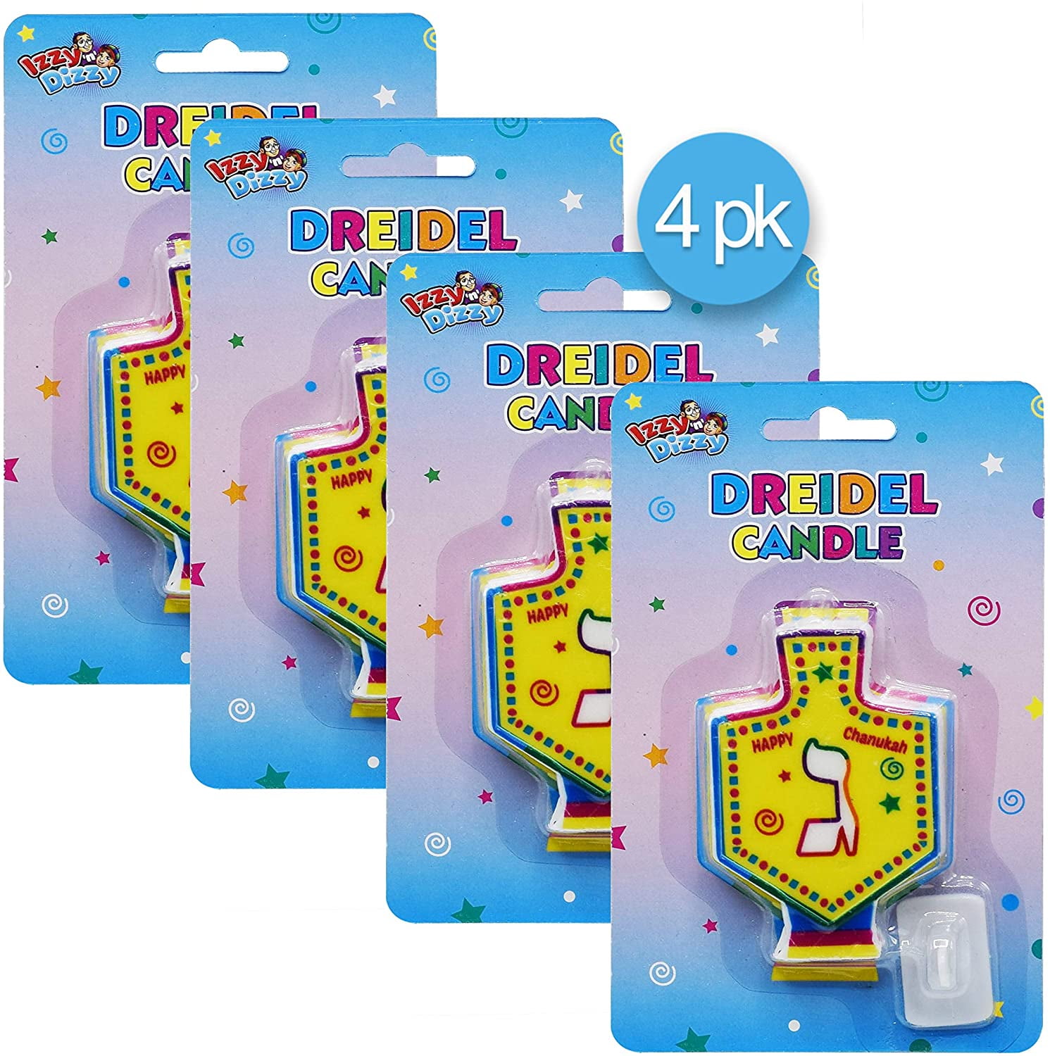 Izzy ‘n’ Dizzy Dreidel Shaped Candle with Stand Hanukkah Party Decorations and Supplies Izzy 'n' Dizzy 4 Pack 