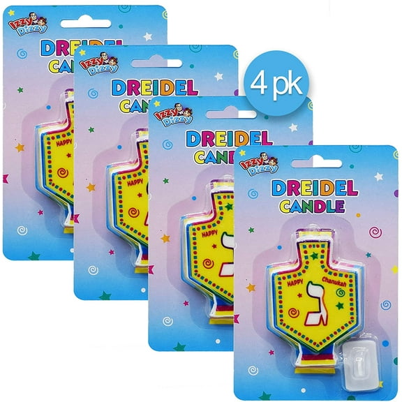 Izzy N Dizzy Dreidel Shaped Candle with Stand - 4 Pack - Hanukkah Party Decorations and Supplies - Izzy 'n' Dizzy