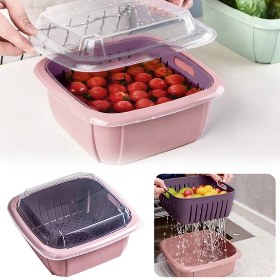 BinKFF Colander Set with Strainer Bowl, Kitchen Colander with Lid Household Double Layer Fruit Washing Basket Multifunction Storage Containers for Fruits Vegetable