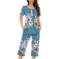 thumbnail image 2 of Teissuly Women Casual Round Neck Short Sleeve Blouse Fashion Pants Pajamas Suit, 2 of 5