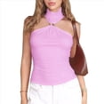 thumbnail image 2 of Tops Sin Mangas con Cuello Halter, Plisados y Torcidos para Mujer, Modernos, Ajustados, Sin Mangas, con Aberturas, para Discoteca Rosa L, 2 of 9