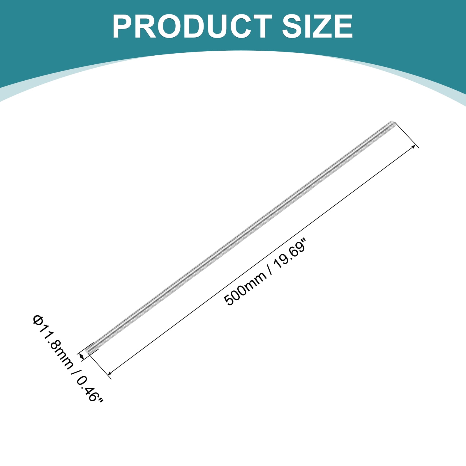 Fully Threaded Rod, M12 x 500mm 304 Stainless Steel with Nuts Washers