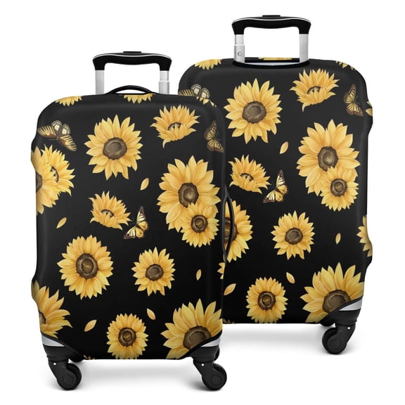 Black Sunflower Butterfly Pattern Luggage Cover Fashion Suitcase Cover Baggage Covers Fit 25-28 Inch Luggage (Go Travel)