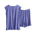 thumbnail image 4 of Cameland Women's Casual Homewear Sets Plus Size Loose Seeveless Crew Neck Ruched Ruffle Tank Tops with Shorts Solid Lounge Two-piece Suit, 4 of 9