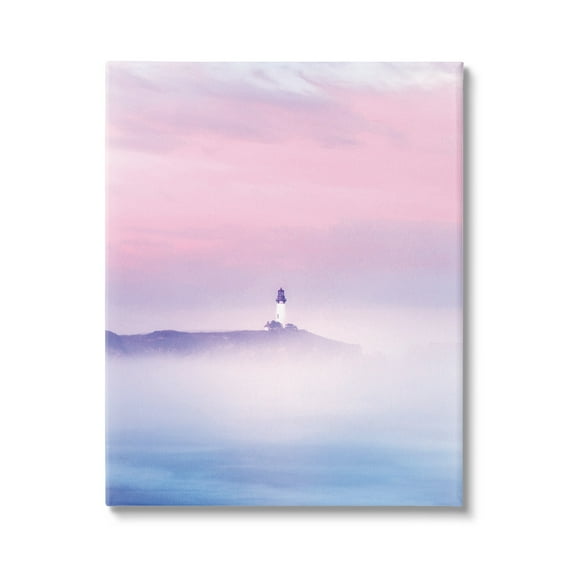 Stupell Industries Foggy Pink & Purple Lighthouse Sky Coastal Photography Gallery Wrapped Canvas Print Wall Art
