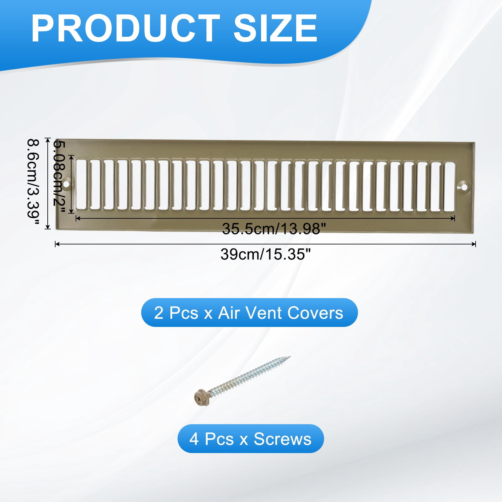 2" x 14" Duct Opening Vent Cover, 2 Pcs Toe Kick Vent Cover HVAC for Wall Floor, Brown-Outer Size: 3.4" x 15.4"