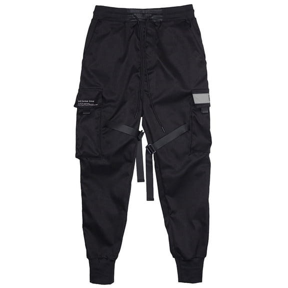 ADSSDQ Men's Jogger Pants Punk Cargo Baggy Techwear Hip Hop Harem Pants Streetwear Tactical Track Pants with Pockets Black 3XL