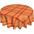 thumbnail image 2 of Round Christmas Tablecloth 60 Inch Buffalo Plaid - Orange Red Tartan Waterproof Fabric Table Cover for Fall/Winter Thanksgiving Christmas Home Dining and Kitchen Table Decoration, 2 of 5