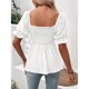 thumbnail image 4 of Camiseta informal de tela jacquard de verano con ribete de volantes y mangas cortas fruncidas para mujer Blanco L, 4 of 6