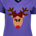 thumbnail image 4 of Inktastic Cute Girl Reindeer with Buffalo Plaid Bow Women's V-Neck T-Shirt, 4 of 5