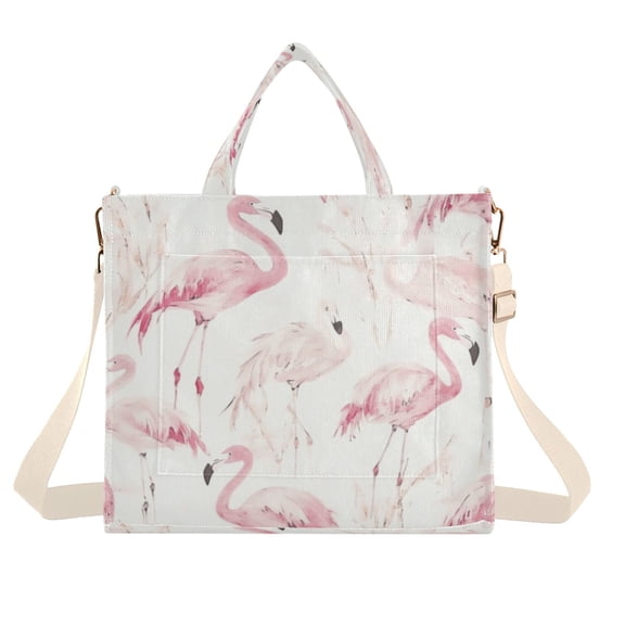 Corduroy Tote Bag for Women Shoulder Handbags Fashion Ladies Purses Satchel Messenger Bags Pink Flamingos S