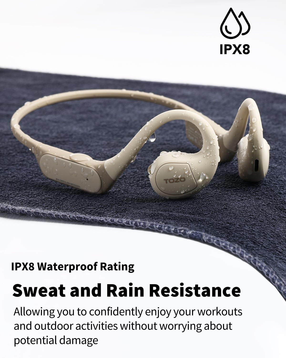 TOZO Upgraded Open-Ear Headphones Bluetooth 5.3, Air Conduction Wireless Sport Headphones with 2 ENC Mics, 32 EQ Modes via App, IPX8 Waterproof, Stereo Bass, Fast Charging for Cycling Travel Workout